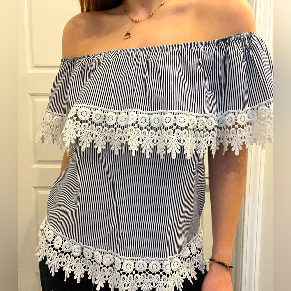 Off the Shoulder Lace Trim Top